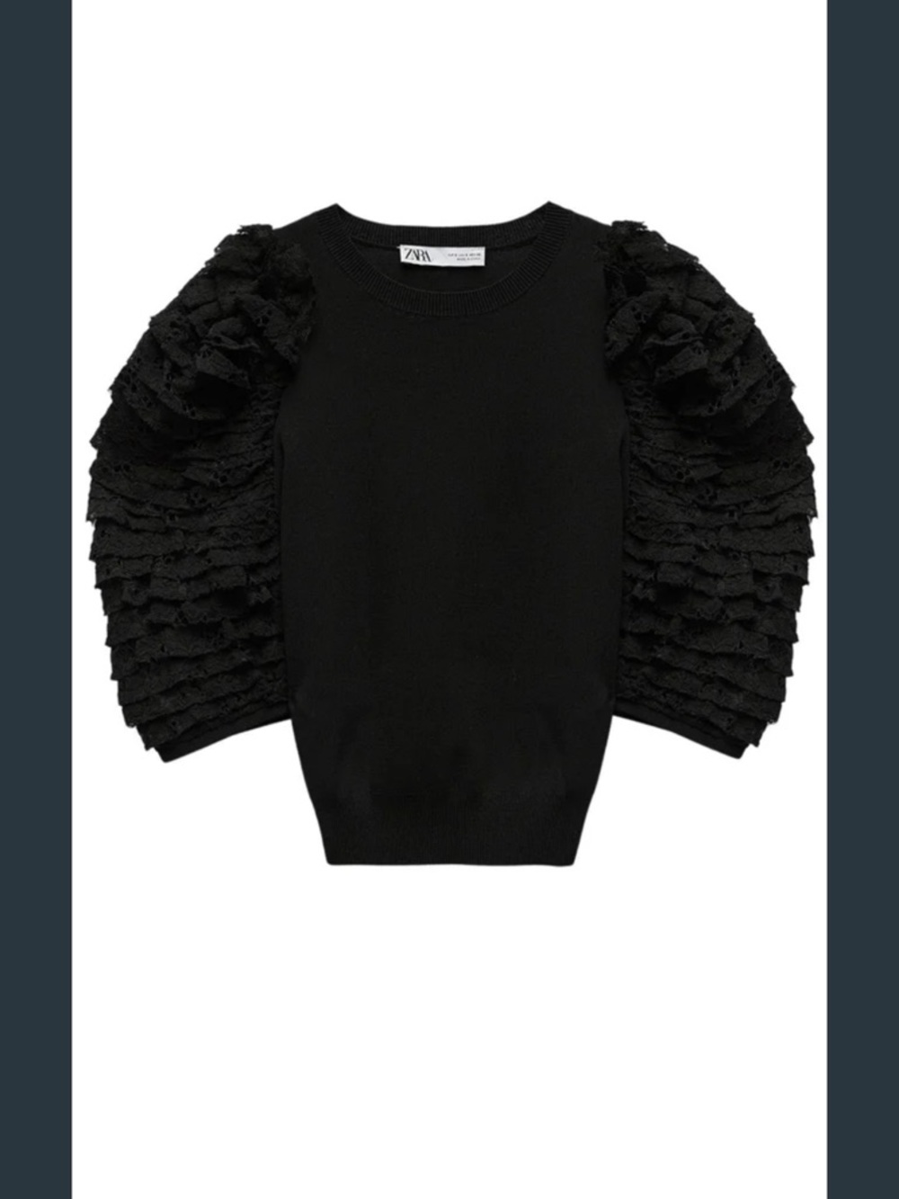 ZARA Black Ruffle Sleeve Top
